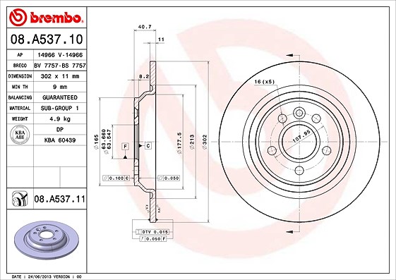 Brembo Bremsscheibe [Hersteller-Nr. 08.A537.11] für Volvo