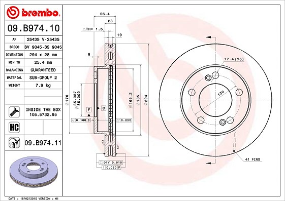 Brembo Bremsscheibe [Hersteller-Nr. 09.B974.11] für Daewoo, Ssangyong