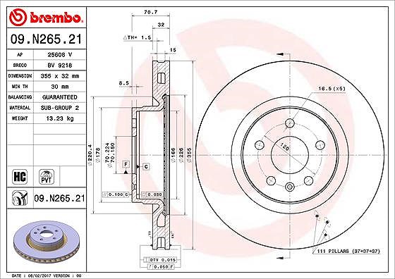 Brembo 1x Bremsscheibe [Hersteller-Nr. 09.N265.21] für Tesla