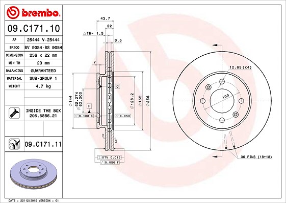 Brembo Bremsscheibe [Hersteller-Nr. 09.C171.11] für Kia, Hyundai