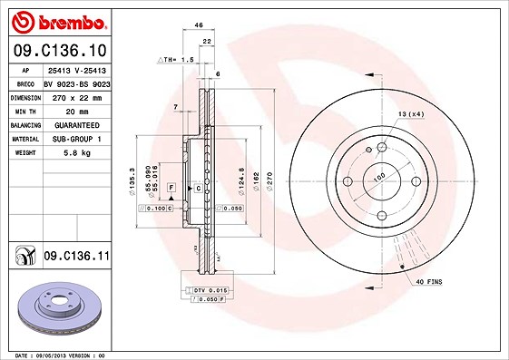 Brembo Bremsscheibe [Hersteller-Nr. 09.C136.11] für Mazda