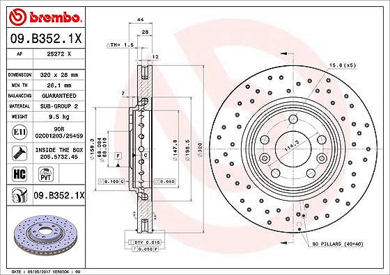 Brembo 1x Bremsscheibe [Hersteller-Nr. 09.B352.1X] für Renault