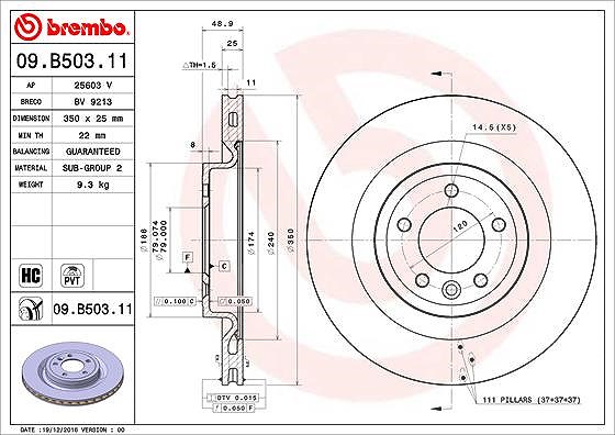 Brembo 1x Bremsscheibe [Hersteller-Nr. 09.B503.11] für Land Rover