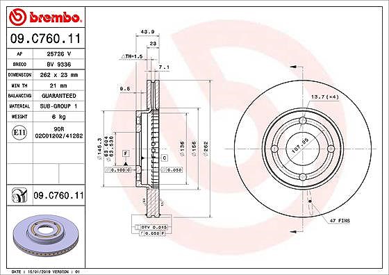 Brembo Bremsscheibe Vorderachse belüftet [Hersteller-Nr. 09.C760.11] für Ford