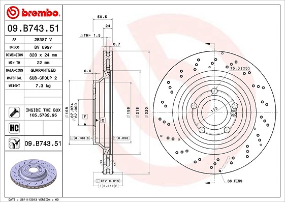 Brembo Bremsscheibe [Hersteller-Nr. 09.B743.51] für Mercedes-Benz