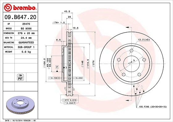 Brembo Bremsscheibe [Hersteller-Nr. 09.B647.21] für Dodge