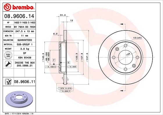 Brembo Bremsscheibe [Hersteller-Nr. 08.9606.11] für Peugeot, Citroën
