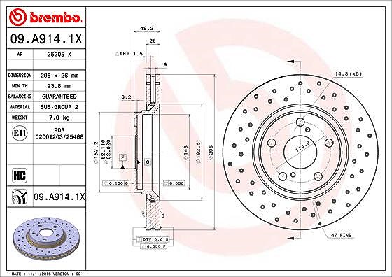 Brembo Bremsscheibe [Hersteller-Nr. 09.A914.1X] für Toyota