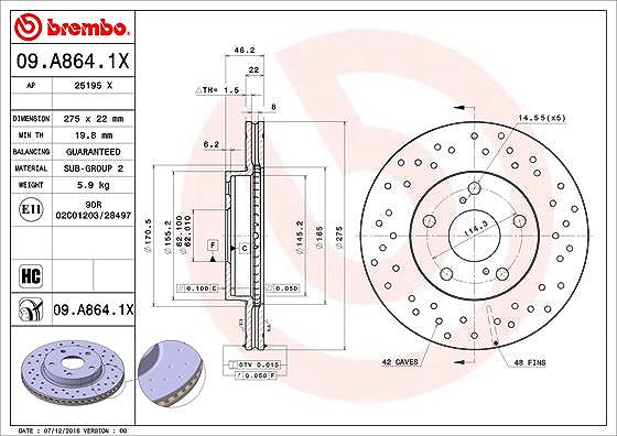 Brembo Bremsscheibe [Hersteller-Nr. 09.A864.1X] für Toyota