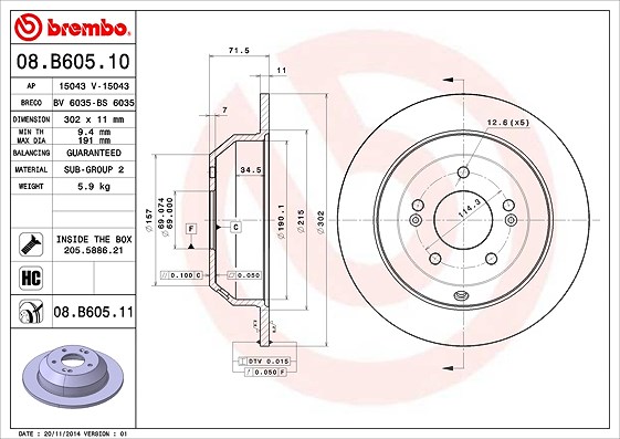 Brembo Bremsscheibe [Hersteller-Nr. 08.B605.11] für Kia, Hyundai