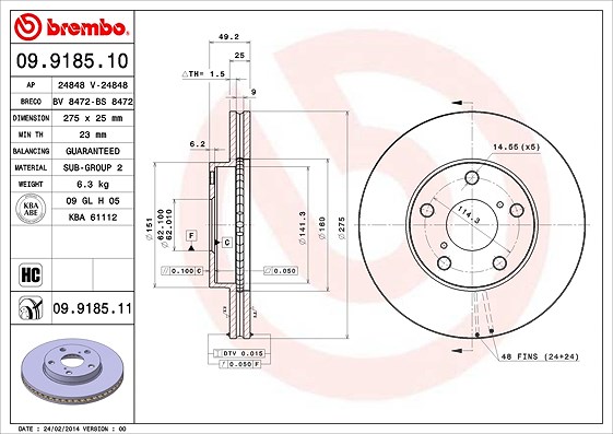 Brembo Bremsscheibe [Hersteller-Nr. 09.9185.11] für Toyota