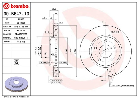 Brembo Bremsscheibe [Hersteller-Nr. 09.B647.11] für Mitsubishi