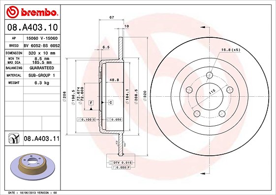 Brembo Bremsscheibe [Hersteller-Nr. 08.A403.11] für Dodge, Chrysler
