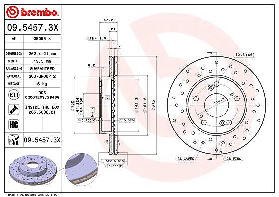 Brembo Bremsscheibe [Hersteller-Nr. 09.5457.3X] für Honda, Acura