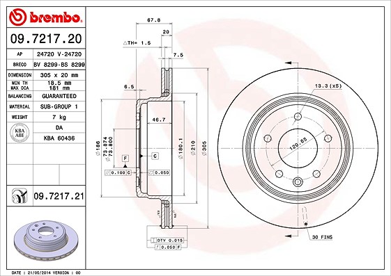 Brembo Bremsscheibe [Hersteller-Nr. 09.7217.21] für Daimler, Jaguar