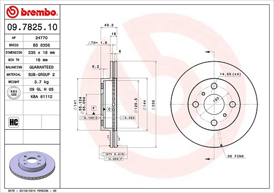 Brembo Bremsscheibe [Hersteller-Nr. 09.7825.10] für Toyota