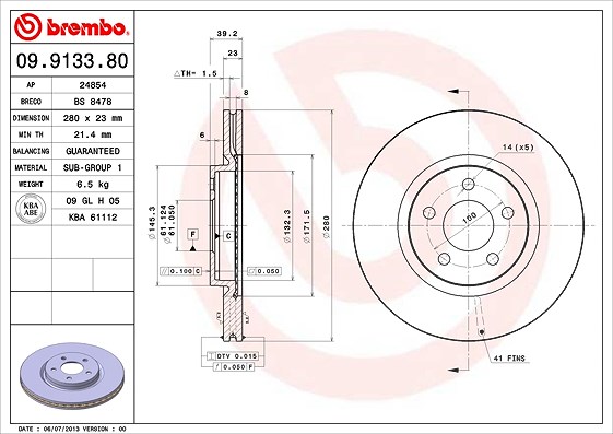Brembo Bremsscheibe [Hersteller-Nr. 09.9133.81] für Chrysler, Dodge