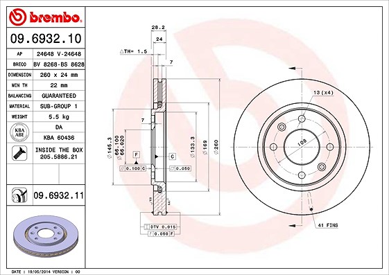 Brembo Bremsscheibe [Hersteller-Nr. 09.6932.11] für Peugeot