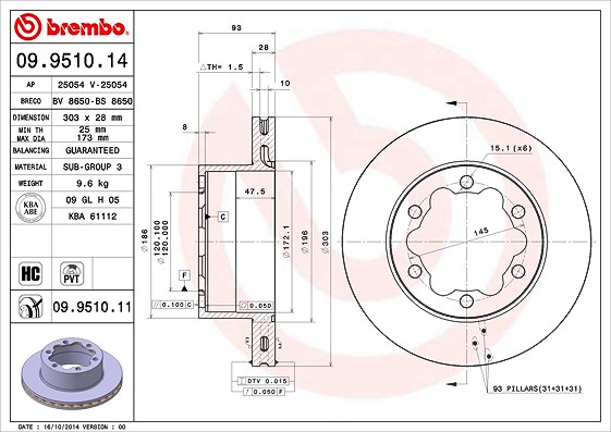 Brembo 1x Bremsscheibe [Hersteller-Nr. 09.9510.11] für VW, Mercedes-Benz