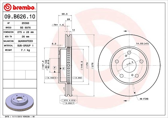 Brembo Bremsscheibe [Hersteller-Nr. 09.B626.10] für Toyota