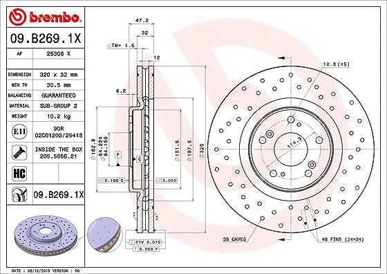 Brembo 1x Bremsscheibe [Hersteller-Nr. 09.B269.1X] für Honda
