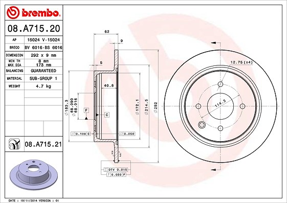 Brembo Bremsscheibe [Hersteller-Nr. 08.A715.21] für Nissan