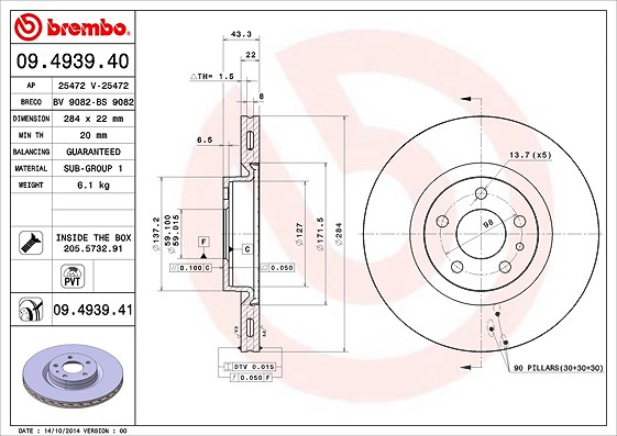 Brembo Bremsscheibe [Hersteller-Nr. 09.4939.41] für Fiat