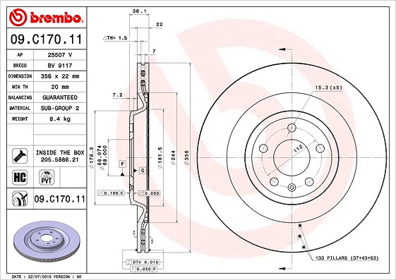 Brembo Bremsscheibe [Hersteller-Nr. 09.C170.11] für Audi