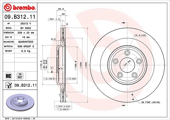 Brembo Bremsscheibe [Hersteller-Nr. 09.B312.11] für Jaguar, Daimler