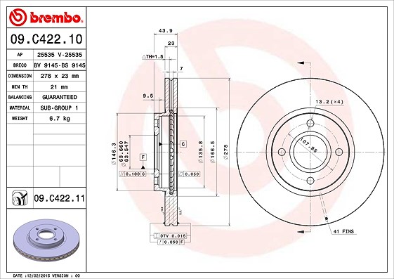 Brembo Bremsscheibe [Hersteller-Nr. 09.C422.11] für Ford