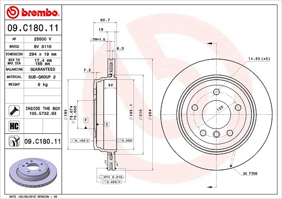 Brembo Bremsscheibe [Hersteller-Nr. 09.C180.11] für BMW