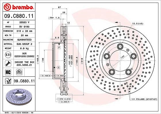 Brembo 1x Bremsscheibe [Hersteller-Nr. 09.C880.11] für Porsche