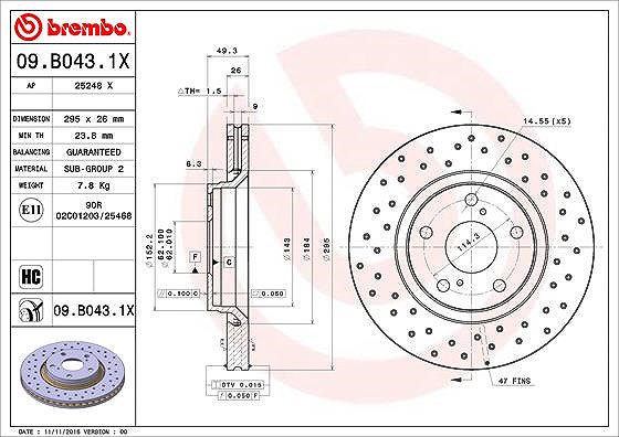 Brembo Bremsscheibe [Hersteller-Nr. 09.B043.1X] für Toyota