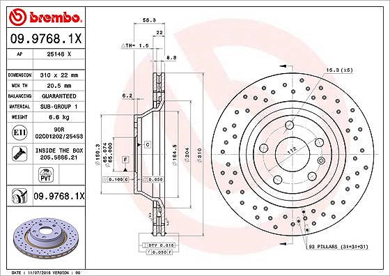 Brembo Bremsscheibe [Hersteller-Nr. 09.9768.1X] für Audi