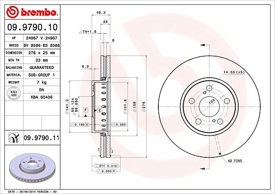Brembo Bremsscheibe [Hersteller-Nr. 09.9790.11] für Toyota