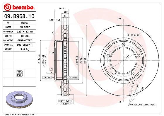 Brembo 1x Bremsscheibe [Hersteller-Nr. 09.B968.11] für Toyota