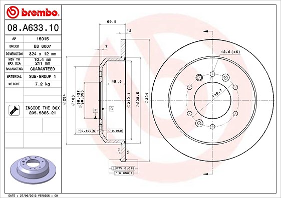 Brembo Bremsscheibe [Hersteller-Nr. 08.A633.10] für Kia