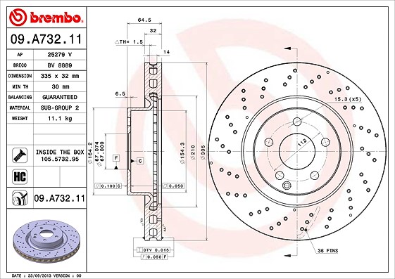 Brembo 1x Bremsscheibe [Hersteller-Nr. 09.A732.11] für Mercedes-Benz