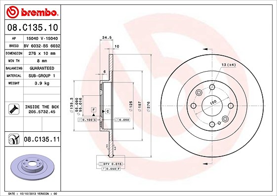Brembo Bremsscheibe [Hersteller-Nr. 08.C135.11] für Mazda