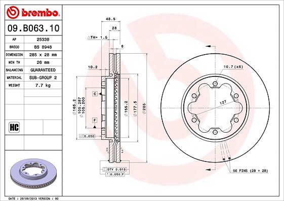 Brembo Bremsscheibe [Hersteller-Nr. 09.B063.10] für Toyota