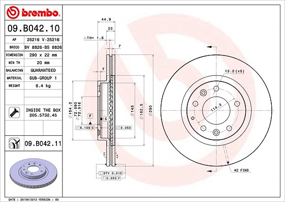 Brembo Bremsscheibe [Hersteller-Nr. 09.B042.11] für Mazda