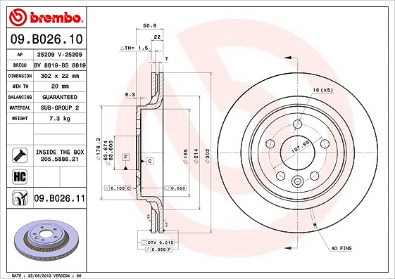 Brembo Bremsscheibe Hinterachse Belüftet [Hersteller-Nr. 09.B026.11] für Volvo