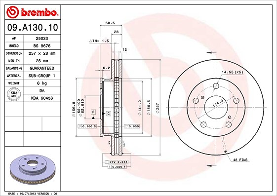 Brembo Bremsscheibe [Hersteller-Nr. 09.A130.10] für Toyota