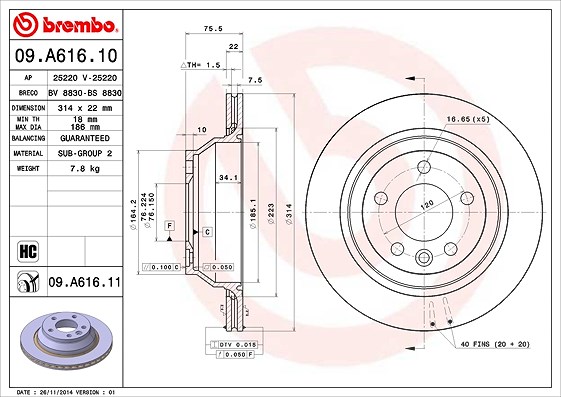 Brembo Bremsscheibe [Hersteller-Nr. 09.A616.11] für VW