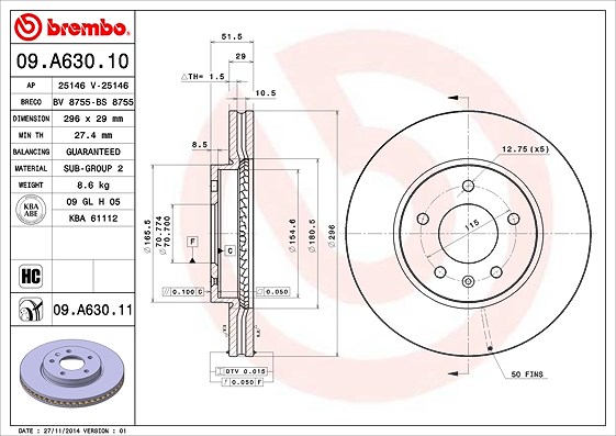 Brembo Bremsscheibe [Hersteller-Nr. 09.A630.11] für Chevrolet, Vauxhall, Opel, Suzuki