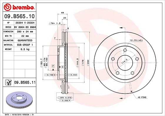 Brembo Bremsscheibe Vorderachse Belüftet [Hersteller-Nr. 09.B565.11] für Nissan
