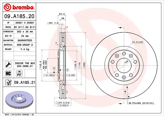 Brembo Bremsscheibe [Hersteller-Nr. 09.A185.21] für Peugeot