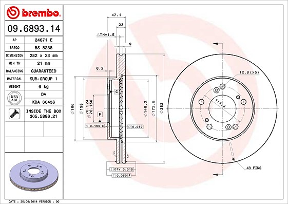 Brembo Bremsscheibe [Hersteller-Nr. 09.6893.11] für Acura, Honda