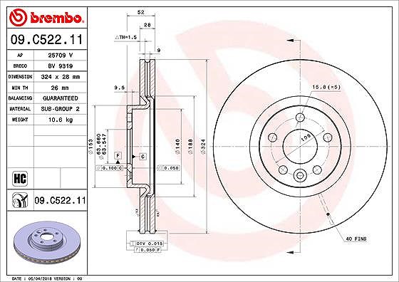 Brembo 1x Bremsscheibe [Hersteller-Nr. 09.C522.11] für Volvo