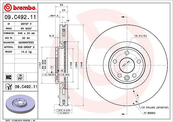 Brembo 1x Bremsscheibe [Hersteller-Nr. 09.C492.11] für Jaguar, Land Rover